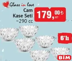 GLASS İN LOVE CAM KASE SETİ 6'LI 290 CC